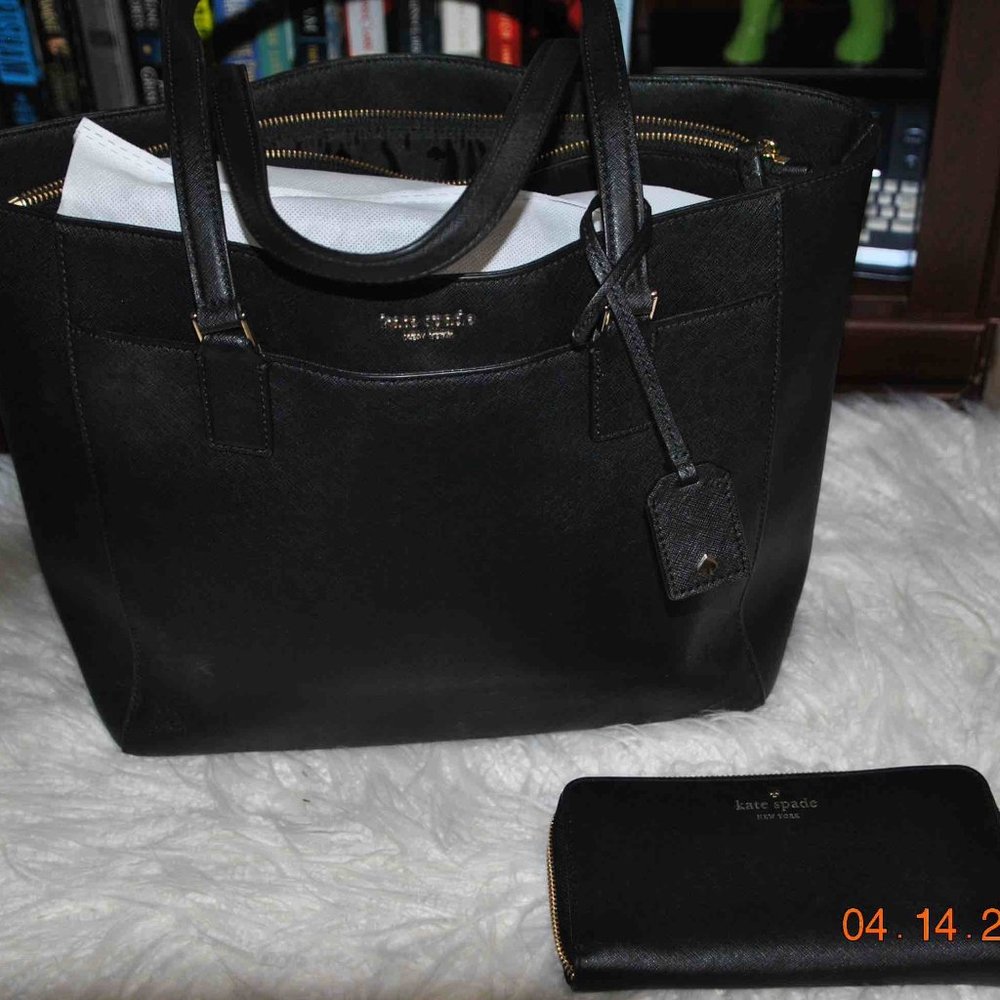 Kate Spade Black Leather Tote (Large) - with wallet